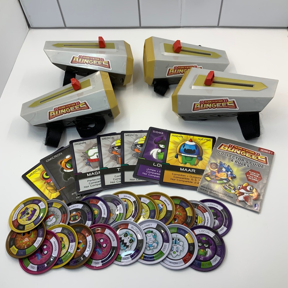 Bungees Flick to Stick Series 1 Jazwares Lot 4 Launchers Cards Discs 2014